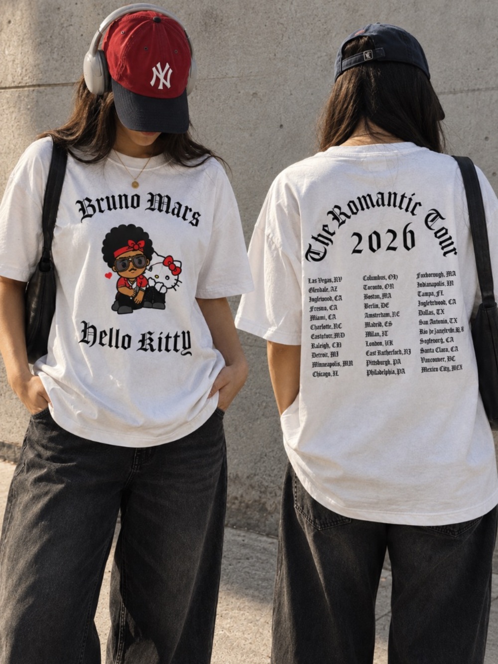 Gildan White Bruno Mars x Hello Kitty Graphic Tour Tee, The Romantic Tour 2026